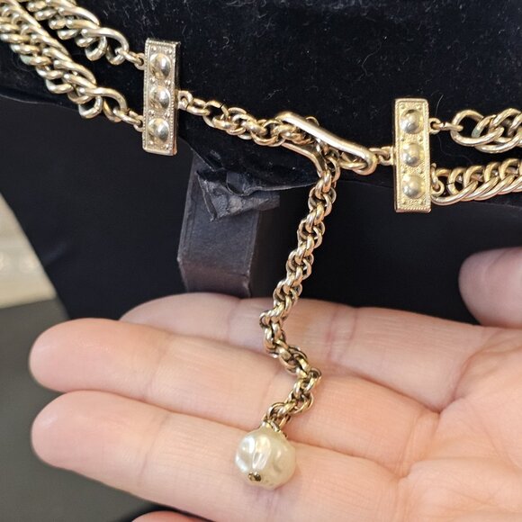 VTG 60s Multi-strand Bib Necklace Goldtone Glass Beads Red Pink Green MCM 17-20" - Picture 8 of 11